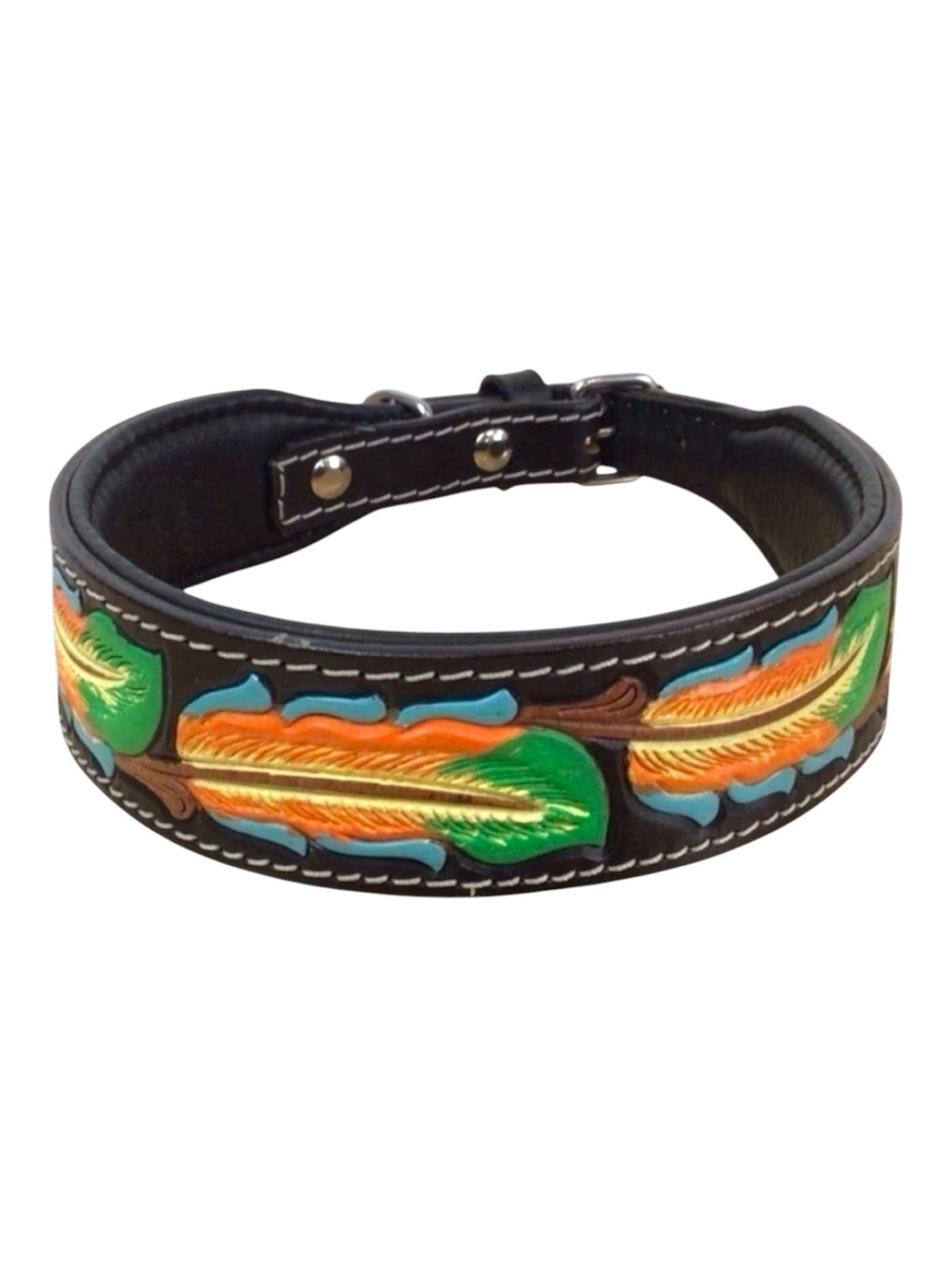 Mad Cow Hand Tooled Leather Dog Collar Western Feather Padded NWT Luxury handcra